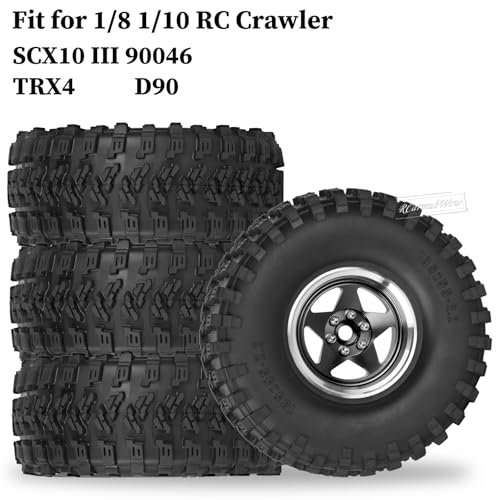 RC 2.2" Beadlock Wheels and Tires for 1/8 1/10 RC Crawler SCX10 III 90046 TRX4 D90,2.2in Beadlock RC Rims 2.2in RC Beadlock Tires,4pcs,Black - color: Black(4pcs)