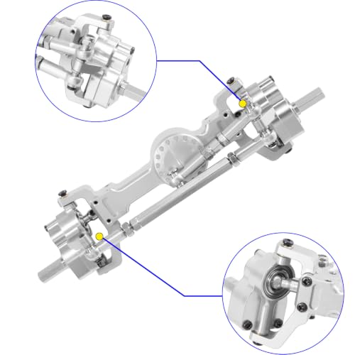 Metal Front & Rear Portal Axle Assembly Set for WPL C14 C24 B14 B24 B16 B36 C64 C64-1 C74 C74-1, Aluminum Axle Housing with Steel Gears, Steering Cups Tie Rods, 5mm RC Upgrade Parts (Silver) - color: Silver