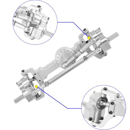 Metal Front & Rear Portal Axle Assembly Set for WPL C14 C24 B14 B24 B16 B36 C64 C64-1 C74 C74-1, Aluminum Axle Housing with Steel Gears, Steering Cups Tie Rods, 5mm RC Upgrade Parts (Silver) - color: Silver