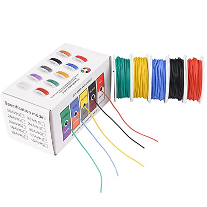 28 AWG Stranded Electrical Wire 28 Gauge Tinned Copper Wires Flexible Silicone Electric Hookup Wire Kit OD:1.2mm, 5 Colors 32.8ft/10m Each, DIY/Automotive/Home/Power Wiring Kit by Sznnzd™ - size: 5 Colors each 32.8Ft, style: 28AWG-Stranded