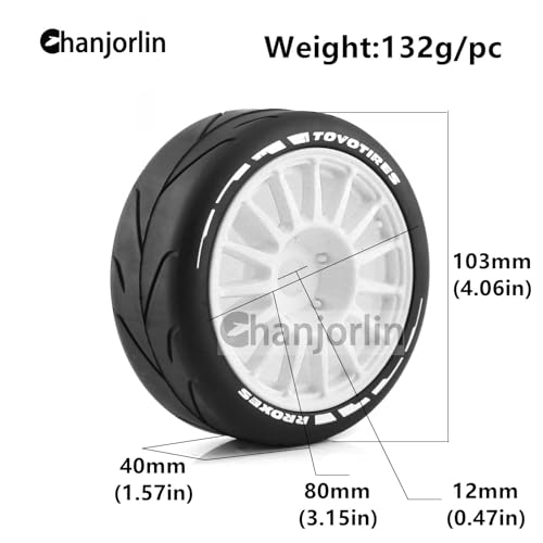 1/8 RC On Road Car Tires And Wheels Rims 17mm Hex 103mm Rubber Rally Tyres For 1:8 Scale RC On-Road Racing Car HPI WR8 HSP Hobao ARRMA Redcat Losi Kyosho VRX RC Rally Drift Car 4PCS (White A) - color: White a