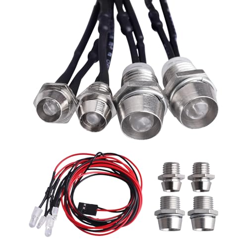 4Leds LED Lights Headlights Taillight Kit Accessories Compatible with Traxxas Arrma Axial SCX10 Redcat RC4WD HSP Tamiya RC Car Truck Tank Crawler (2 Red & 2 White)