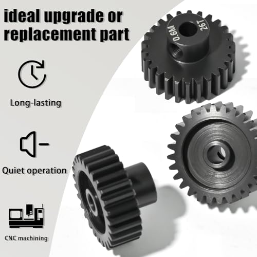 3Pcs 0.6M Hardened Steel Pinion Gear Set 3.175mm 26T 27T 28T Motor Pinion Gear with M4 Screw and Hex Key, Fit 3.175mm (1/8-Inch) Shaft, for Arrma HPI Kyosho Losi Axial Traxxas Tamiya 1/10 RC C - size: 0.6M-P-3.175mm-26-28T