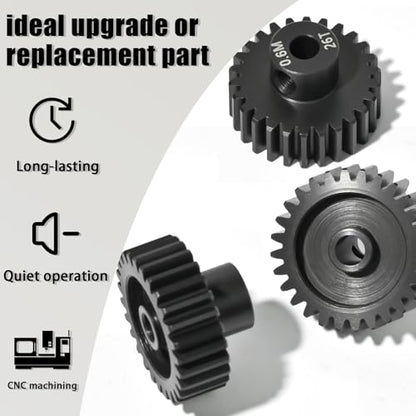 3Pcs 0.6M Hardened Steel Pinion Gear Set 3.175mm 26T 27T 28T Motor Pinion Gear with M4 Screw and Hex Key, Fit 3.175mm (1/8-Inch) Shaft, for Arrma HPI Kyosho Losi Axial Traxxas Tamiya 1/10 RC C - size: 0.6M-P-3.175mm-26-28T