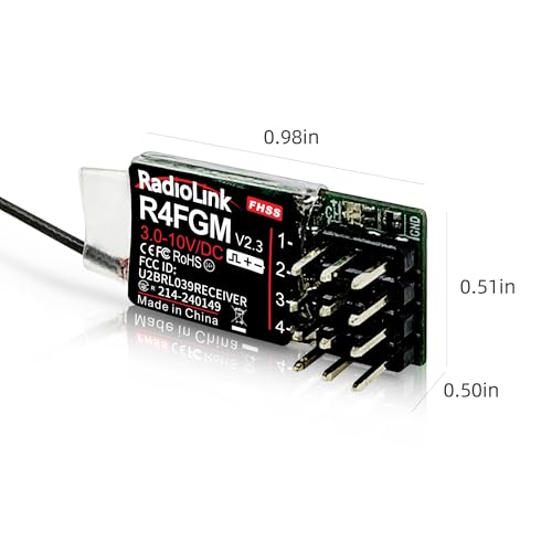 Radiolink 2.4Ghz R4FGM V2.3 RC Receivers 2pcs 4 Channels Integrated Gyro, Mini Size Receiver for 1:28 Scale Car/Boat, Works for Remote RC8X/RC4GS V3/RC6GS V3/T8S/T8FB/T12D/T16D