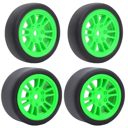 Pre-Mounted On-Road Drift Racing Wheel Tire Set Direct Pin Mount for 1/24 LOSI Micro-B WLtoys 244016-4PCS Rims Hub with Tires (Green) - color: Green