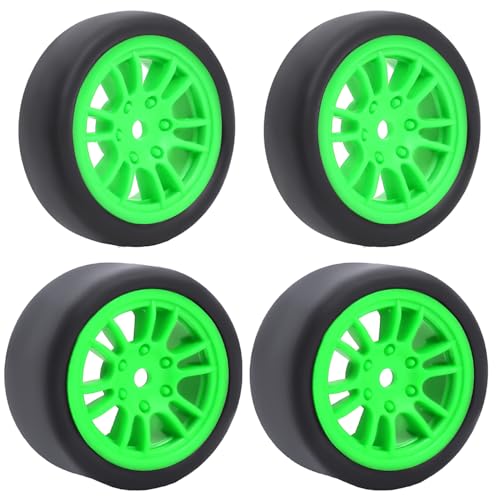 Pre-Mounted On-Road Drift Racing Wheel Tire Set Direct Pin Mount for 1/24 LOSI Micro-B WLtoys 244016-4PCS Rims Hub with Tires (Green) - color: Green