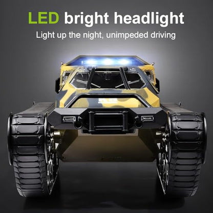 1:12 RC Tank Remote Control Tank Off-Road RC Truck 4WD RC Crawler 360°Rotating Drifting Car with 2 Batteries - color: Yellow, size: 1:12