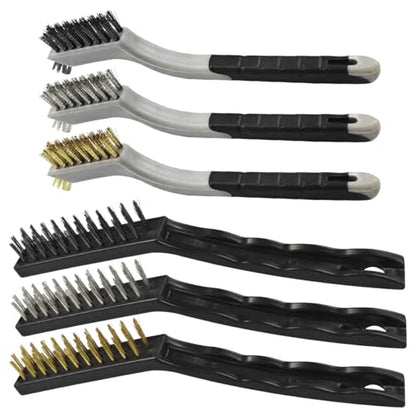 6PCS Wire Brush Set – Brass, Stainless Steel & Nylon Bristles Scrub Brush for Cleaning Rust, Welding Slag and Paint Removal – Curved Handle Small Metal Cleaning Brushes for Car Detailing Home (Style1) - style: Style1