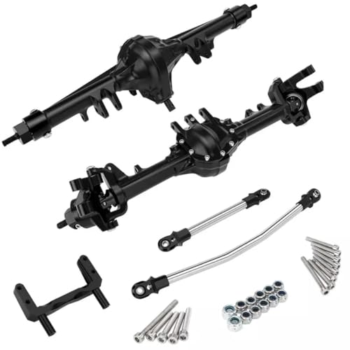 Aluminum Front & Rear Axles CNC Complete Axle Set for 1/10 RC Crawler Car Axial SCX10 II 90046 90047 Upgrade Parts (Black)