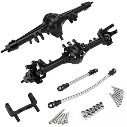 Aluminum Front & Rear Axles CNC Complete Axle Set for 1/10 RC Crawler Car Axial SCX10 II 90046 90047 Upgrade Parts (Black)
