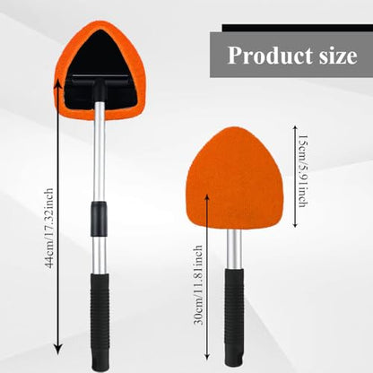 Windshield Cleaning Tool, Car Window Cleaner, Windshield Cleaner with 4 Washable Reusable Microfiber Pads and Extendable Handle, Auto Glass Wiper Cleaning Kit Universal for Car (Orange) - color: Orange