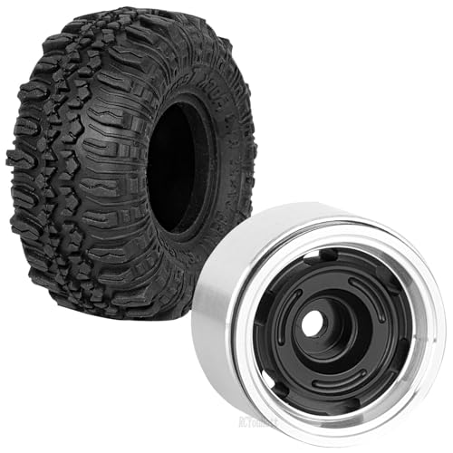 RC 1.0 Beadlock Wheel Tires Set Aluminium Alloy Wheel Tires&Wheels Rims for 1/24 1/18 SCX24 Trx4m RC Crawler Car,RC Wheels and Tires,4PCS（Black) - color: Black - (Rc Wheels Tires)