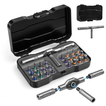 Ratchet Allen Wrench Set, Mini Ratchet Set, 24 in 1 Magnetic Screwdriver Sets Multi Bit Ratcheting Screwdriver Set with Storage Case S2 Steel Bits Suitable for Furniture Assembly