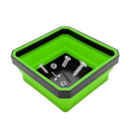 Collapsible Magnetic Parts Tray, 4.5" Square Metal Parts Organizer with Dual-Sided Magnetic Base, Foldable Tools Tray Silicone Storage Bowl for Screws Bolts Nuts Washers Pins (Green) - color: Green