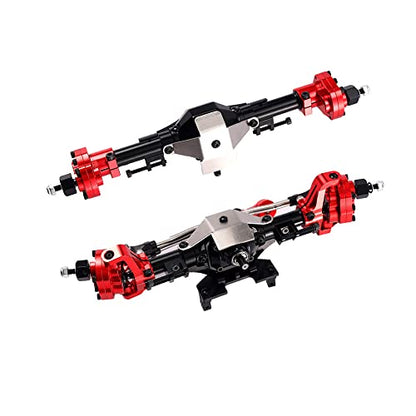 Aluminum Front/Rear Portal Axles Set for 1/10 Axial SCX10 II 90046 90047 RC Crawler Car (Black with Red) - color: Black With Red