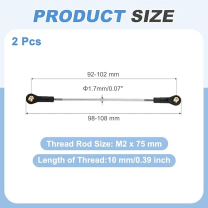 MECCANIXITY 2Pcs RC Boat Push Rod, 304 Stainless Steel Lever Steering Linkage Tie Rods with M2 Ball Head Joint for RC Car Boat Helicopter DIY Model Parts, 98-108mm - size: 98-108mm