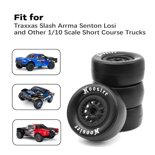 1/10 RC Short Course Racing Truck Tires OD 4.13" And Wheels 12mm Hex RC Off Road Drag Tyres for 1:10 Scale Truck Car Traxxas Slash 2WD 4×4 Rc4wd Arrma Senton 3S Axial Losi Redcat 4PCS