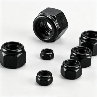 105 Pack Lock Nuts, Black 304 (A2-70) Nylon Insert Locknuts | #6-32#8-32#10-24 1/4-20 5/16-18 3/8-16 1/2-13 Lock Nuts, Stainless Steel, Standard Inch Thread Nylock Nuts - color: Black, size: SAE