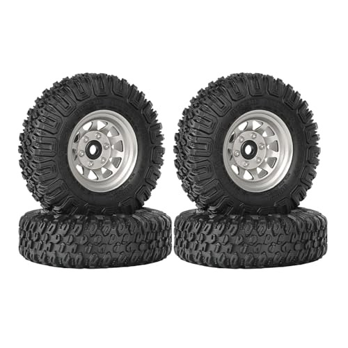 4PCS RC Car 1.55 Inch Tyres Aluminum Alloy Metal Beadlock Wheel Rim and Rubber Tires for 1/10 RC Crawler Car for Axial AX90069 D90 TF2 Tamiya CC01 LC70 MST JIMNY(85mm-10Holes Silver) - color: 85mm-10Holes Silver