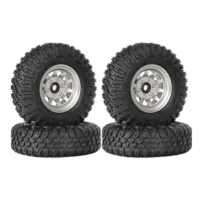 4PCS RC Car 1.55 Inch Tyres Aluminum Alloy Metal Beadlock Wheel Rim and Rubber Tires for 1/10 RC Crawler Car for Axial AX90069 D90 TF2 Tamiya CC01 LC70 MST JIMNY(85mm-10Holes Silver) - color: 85mm-10Holes Silver