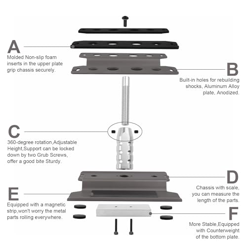 Hobbypark RC Car Stand Work Station with Weight Repair Workstation Aluminum Alloy 360 Degree Rotation Lift Or Lower for 1/12 1/10 1/8 Scale (Titanium)