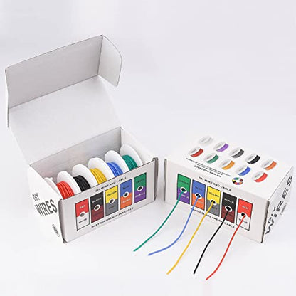 24 AWG Stranded Electrical Wire 24 Gauge Tinned Copper Wires Flexible Silicone Electric Hookup Wire Kit OD:1.6mm, 5 Colors 32.8ft/10m Each, DIY/Automotive/Home/Power Wiring Kit by Sznnzd™ - size: 5 Colors each 32.8Ft, style: 24AWG-Stranded