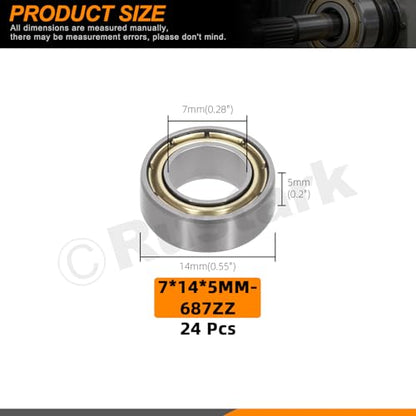 24Pcs 687ZZ Carbon Steel Ball Bearing Deep Groove Ball Bearing Double Shielded Bearings Small Bearings for Furniture Wheels Skateboards Scooters - size: 687ZZ/0.27x0.55x0.2inch, style: carbon steel