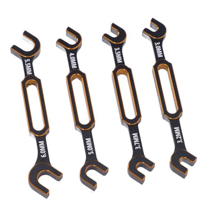 RC Tools, 4PCS RC Wrench Set Turnbuckle Nut Ball Joint Remover 3.0 3.2 3.5 3.7 4.0 5.0 5.5 6.0mm Aluminum Alloy Repair Tool for Remote Control Cars Drones Crawlers (Gold) - color: Gold