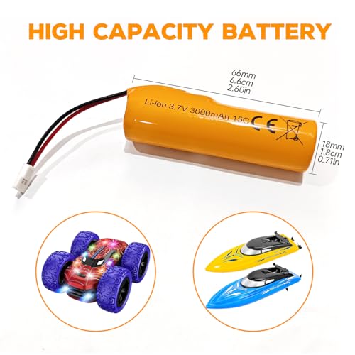 sea jump 2PCS 3.7V 3000mAh Li-ion Battery with Molex Plug and USB Charging Cable for RC Engineering Vehicles Drifting Vehicles Trucks Off-Road Cehicles RC High-Speed Climbing Racing Cars RC Boats