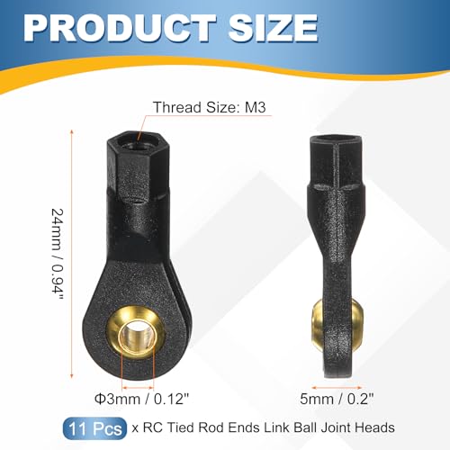 MECCANIXITY M3xL24mm RC Plastic Tied Rod Ends Link Ball Joint Head Kit Ball Head Link Joints Steering Linkage Upgrade Accessories for RC Crawler Car Pack of 11, Black - size: M3xL24mm