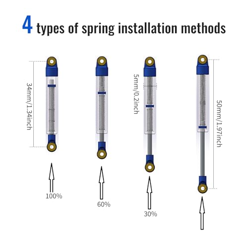 50mm Shock Adjustable Inner Spring for SCX24 AX24, Blue Silver | Ultra-thin CNC Aluminum Micro Dampers, 4 Negative Pressure Modes, Wide-angle Ball Head - color: Blue Silver