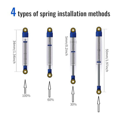 50mm Shock Adjustable Inner Spring for SCX24 AX24, Blue Silver | Ultra-thin CNC Aluminum Micro Dampers, 4 Negative Pressure Modes, Wide-angle Ball Head - color: Blue Silver
