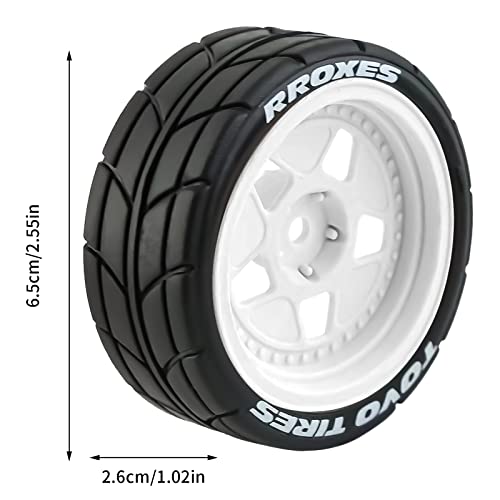 kingsea 4PCS Classic Drift Tires and Plastic Wheel Compatible with HPI Ken Block 1/10 RC Mustang Classic 1965 RC Car Upgrade Part (White)