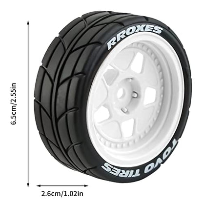 kingsea 4PCS Classic Drift Tires and Plastic Wheel Compatible with HPI Ken Block 1/10 RC Mustang Classic 1965 RC Car Upgrade Part (White)