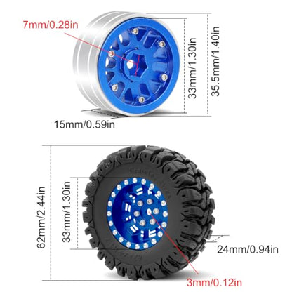 OGRC 1.3" Wheel and Tires 7mm Offset Beadlock Wheels for 1/24 1/18 RC Car | Aluminum, 7mm Hex, Soft and Sticky Tires, for TRX4M SCX24 RC Carwler Car, Blue - color: Blue