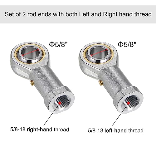 uxcell PHSB10 5/8 Inch Female Rod End Bearing Set - 2pcs of 5/8-18 Left and Right Hand Thread Rod Ends with Jam Nut - size: 5/8