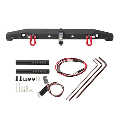 1/10 RC Metal Front & Rear Bumper Combo W/LED Lights | Tow Shackles, Winch Mount Seat, Trailer Hitch, For TRX4 SCX10 II 90046 Rock Crawler Truck - style: Front & Rear Bumper