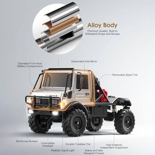 1/18 RC Semi-Truck, MN-333 Alloy Body RC Crawler for Hobby Gifts (Green) | 2.4G Remote Control Truck, 4WD Unimog Off-Road RC Truck, Controllable Lights, 2 Batteries, All-Terrain, RTR Transport Car - color: Green