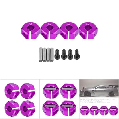 4 Pcs Universal Wheel Hex Hub Adapters,12mm Wheel Hex Mount with Pins and Screws,Wheel Hex Drive Adapters Hub RC Model Vehicle Accessory for RC Spare Part RC Car Upgrade Parts (7.0MM Purple) - size: 7.0MM purple