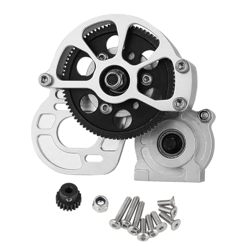 Metal Forward Transmission Assembled Gearbox with Steel Gear Set Compatible with Axial SCX10 & SCX10 II 90046 90047 1/10 RC Crawler Upgrade Parts,Half Open Shell (Silver) - color: Silver