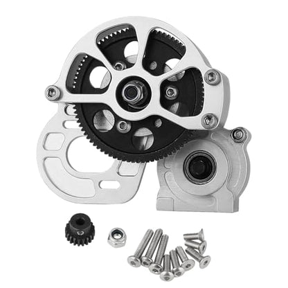 Metal Forward Transmission Assembled Gearbox with Steel Gear Set Compatible with Axial SCX10 & SCX10 II 90046 90047 1/10 RC Crawler Upgrade Parts,Half Open Shell (Silver) - color: Silver