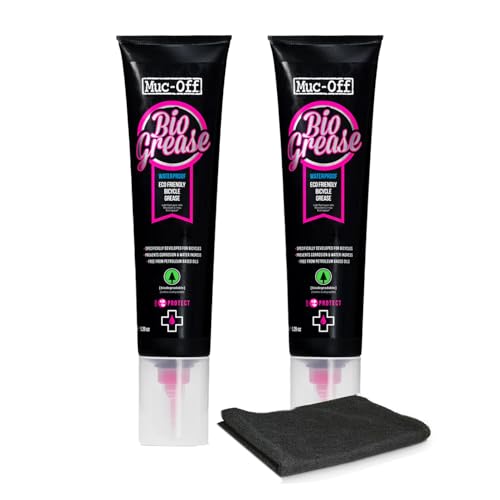 Muc-Off Bio Grease 150g (Pack of 2) with Microfiber Cloth | Premium Bike Grease for Bearings, Threads & Moving Parts | Reduces Friction, Prevents Corrosion & Water Ingress - size: 150g (Pack of 2)