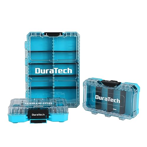 DuraTech 3-Piece Small Parts Tool Box Organizer with 14 Dividers | Stackable Clear-Lid Boxes with 14 Removable Dividers; Storage for Screws, Nuts, Bolts, Nails, Drill Bits and Small Hardware