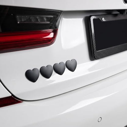 4PCS Black Chrome Hearts Metal Car Emblem Stickers Self Adhesive Waterproof Car Stickers Car Accessories for Women Exterior Car Decor for Women Bumper Tailgate License Plate Decals