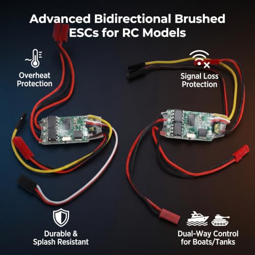 VBESTLIFE Electric Speed Controllers, 2Pcs Brushed ESC Dual Way Bidirectional ESC for RC Model Boat 130 180 Brushed Motor