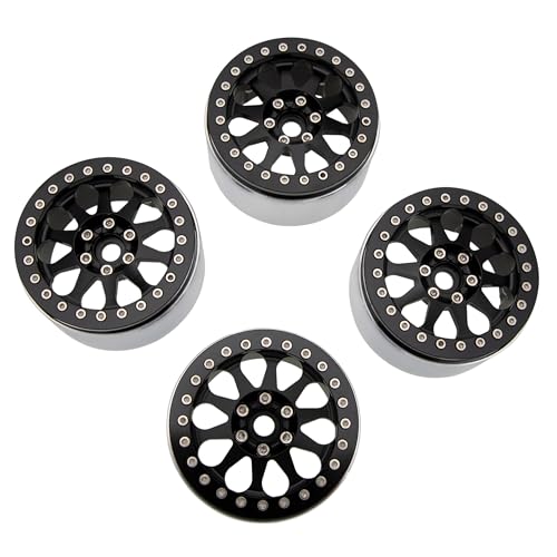 MEUS RACING 2.2 Beadlock Wheels Rims Deep-Dish Wheel for Axial SCX10 Traxxas TRX4 Vanquish VS4-10 Redcat Gen8 1/10 RC Crawler Upgrades (Black) - color: Black