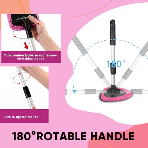 Car Window Cleaner, Car Cleanser Brush, Car Accessories Car Cleaning Supplies Tools, Car Cleaning Kit with Extendable Handle, Microfiber Cloth, Spray Bottle, Fits All Cars (Pink) - color: Pink