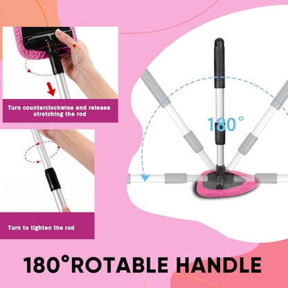 Car Window Cleaner, Car Cleanser Brush, Car Accessories Car Cleaning Supplies Tools, Car Cleaning Kit with Extendable Handle, Microfiber Cloth, Spray Bottle, Fits All Cars (Pink) - color: Pink