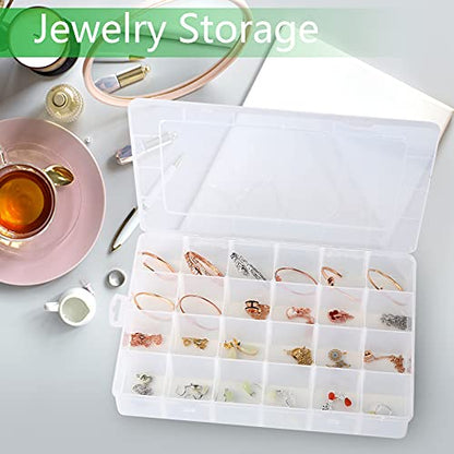 Gbivbe Large 24 Grids Plastic Organizer Box Adjustable Dividers,Clear Storage Box for Jewelry, Art DIY Crafts, Washi Tapes, Beads and Small Parts - color: Clear-1